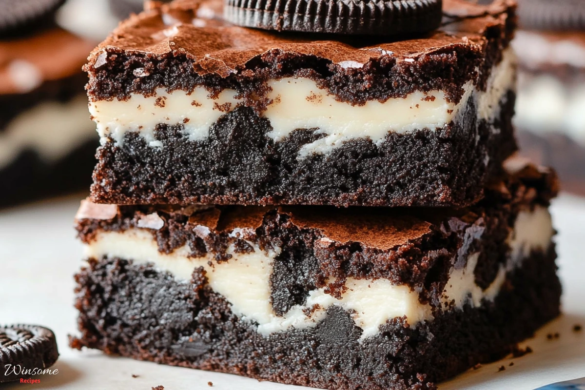 Deliciously rich brownies topped with crushed Oreo cookies